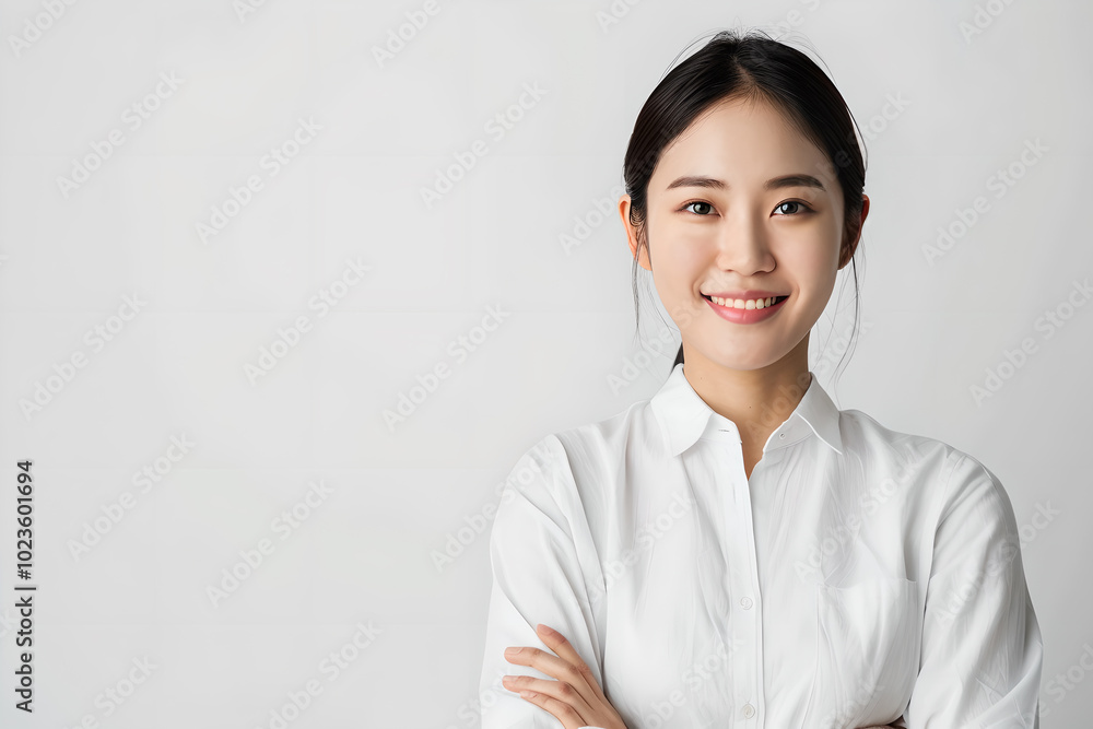 Oriental woman smiling on white background Oriental woman smiling on white background