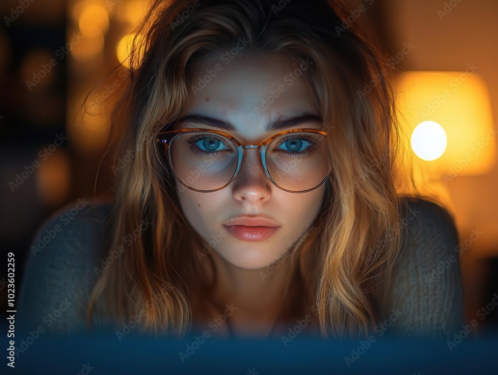 tired woman removing her glasses, expressing frustration and eye strain from prolonged computer use, set in a softly lit workspace reflecting her struggles tired woman removing her glasses, expressing frustration and eye strain from prolonged computer use, set in a softly lit workspace reflecting her struggles