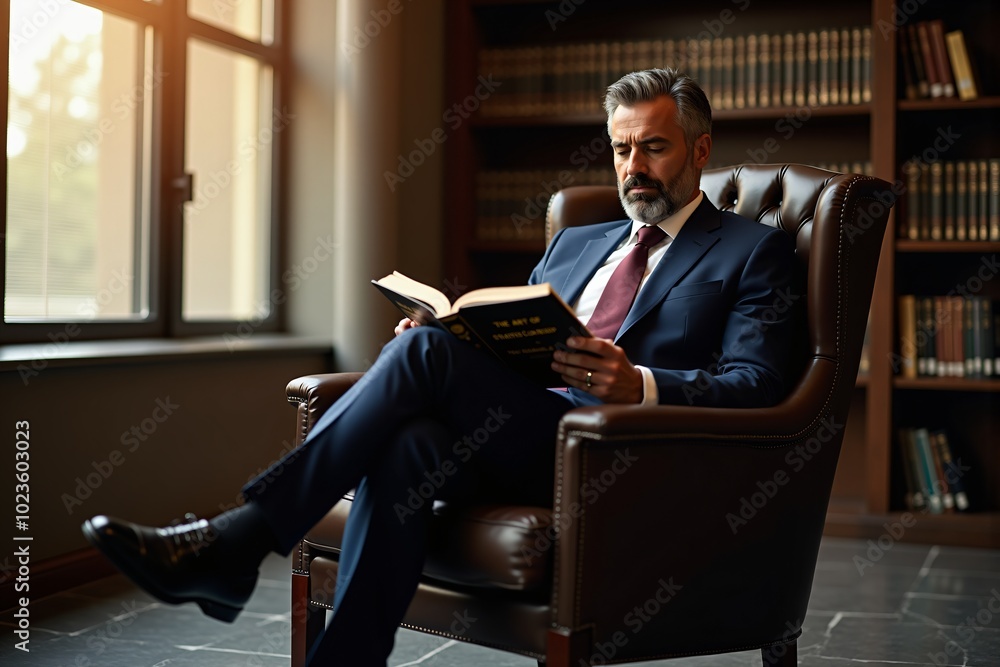 Professional Middle Eastern man reading in office library Professional Middle Eastern man reading in office library