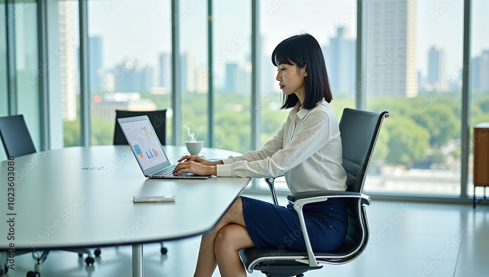 Young Asian woman working at office conference table Young Asian woman working at office conference table