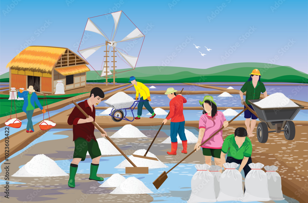 Fototapeta premium agriculturist work in saline field vector design