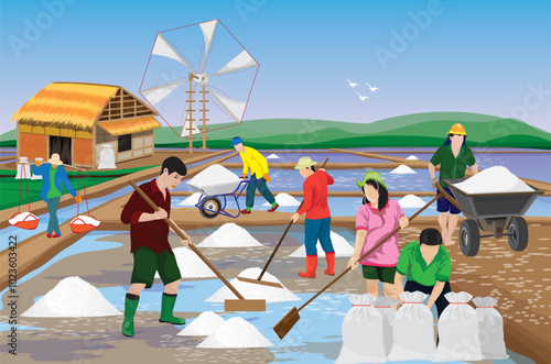 agriculturist work in saline field vector design