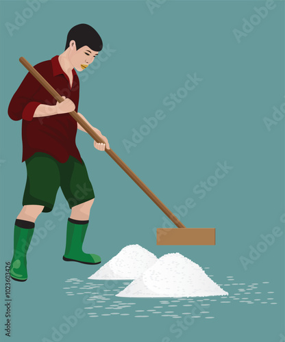 agriculturist is harvesting salt vector design
