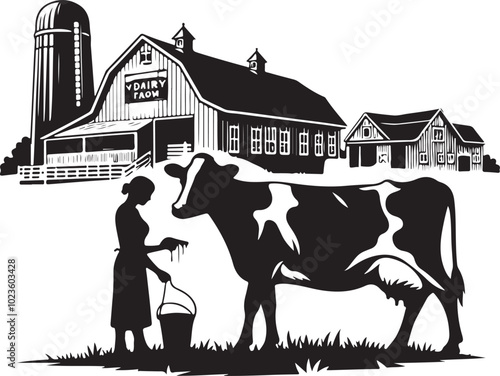 Dairy farm cow vector silhouette