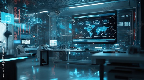 Futuristic Command Center: Technology, Innovation, and Global Connectivity