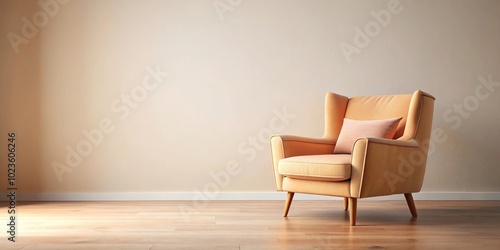 Large empty apricot lounge chair with shallow depth of field