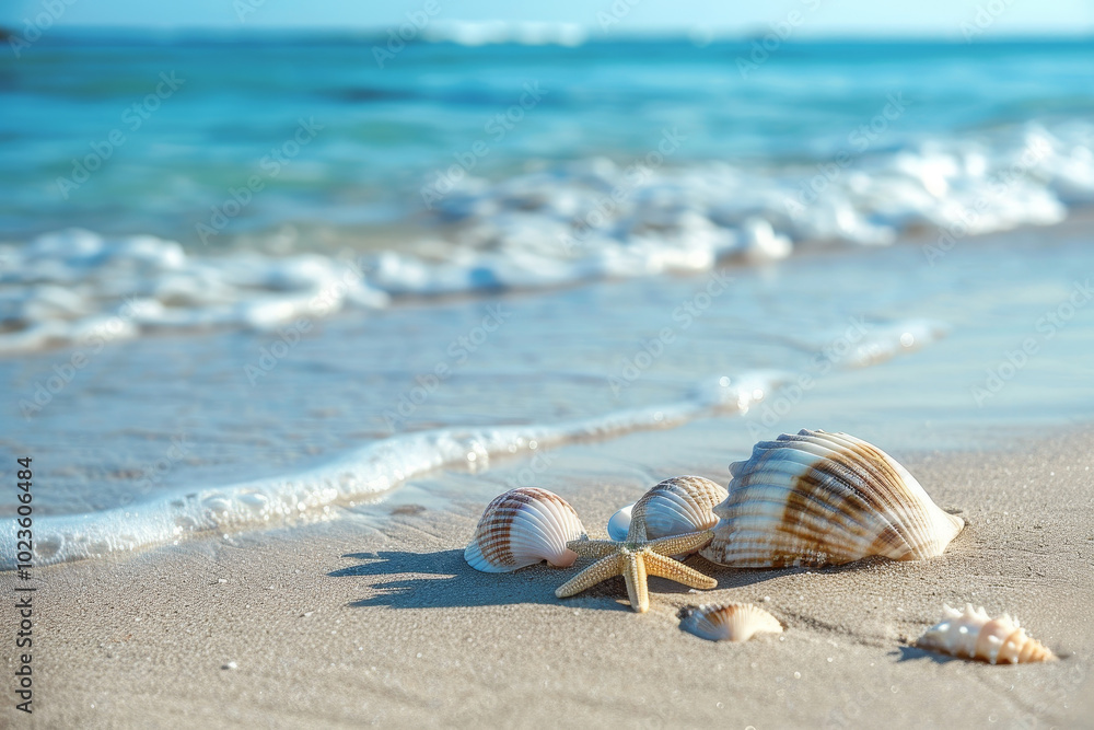 A starfish and some shells are on the beach A starfish and some shells are on the beach