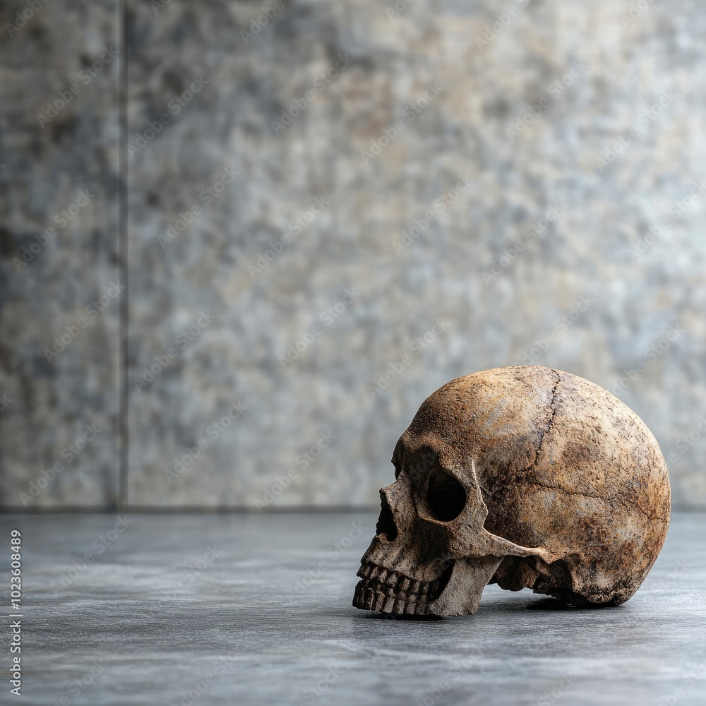 Human Skull on Gray Background Human Skull on Gray Background