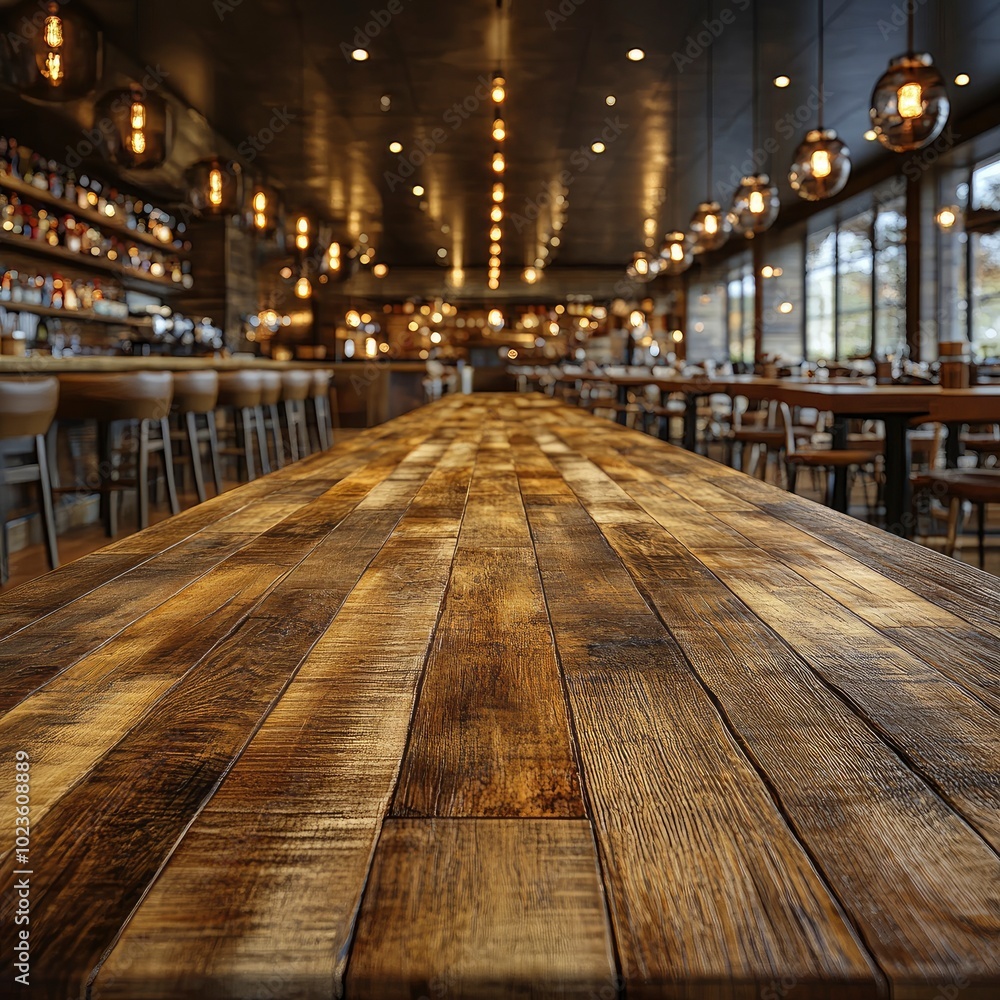Wooden Table in a Restaurant with Blurred Background Wooden Table in a Restaurant with Blurred Background
