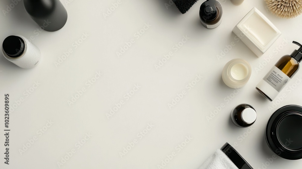 Skincare Products and Accessories on a White Background