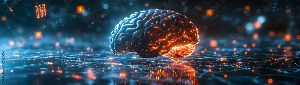 Holographic Brain Interface with Glowing Neural Networks: Stunning Visual of AI Symbols and Intricate Patterns on Glossy Surface for Stock Photography and Concepts Holographic Brain Interface with Glowing Neural Networks: Stunning Visual of AI Symbols and Intricate Patterns on Glossy Surface for Stock Photography and Concepts