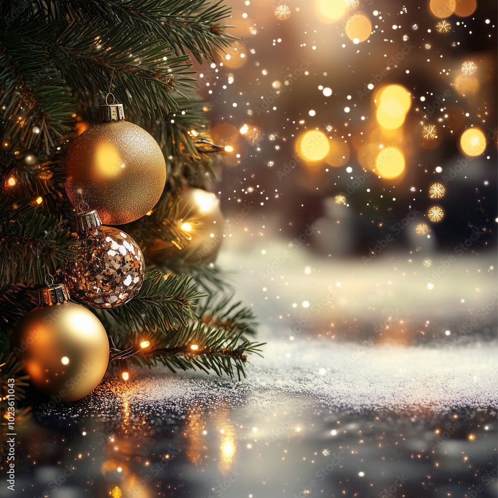 Warm and Cozy Festive New Year Background with Sparkling Ornaments and Lights Warm and Cozy Festive New Year Background with Sparkling Ornaments and Lights