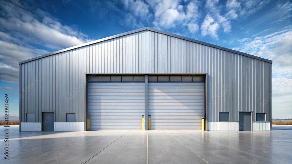 Large modern storehouse with window on wall, symmetrical Large modern storehouse with window on wall, symmetrical