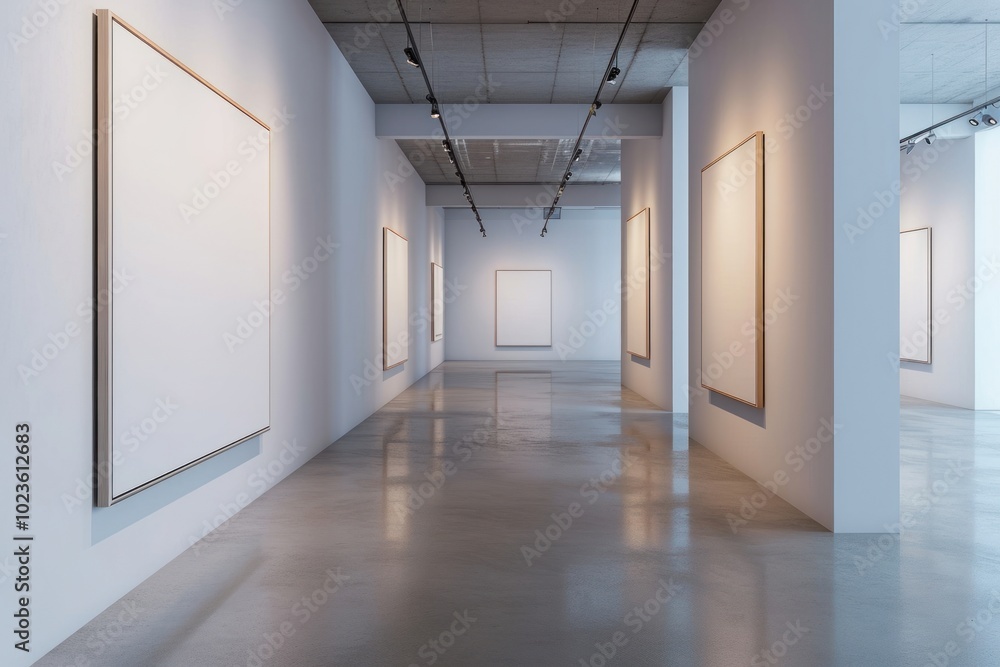 Fototapeta premium Empty scene of gallery wall floor architecture backgrounds.