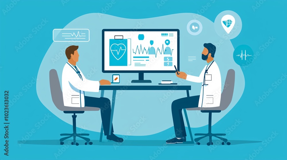 Doctors Conducting a Virtual Telemedicine Consultation in a Modern Setting Doctors Conducting a Virtual Telemedicine Consultation in a Modern Setting