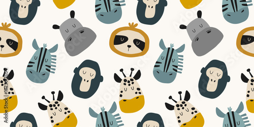 Canvas Print Hand drawn seamless background with African animals