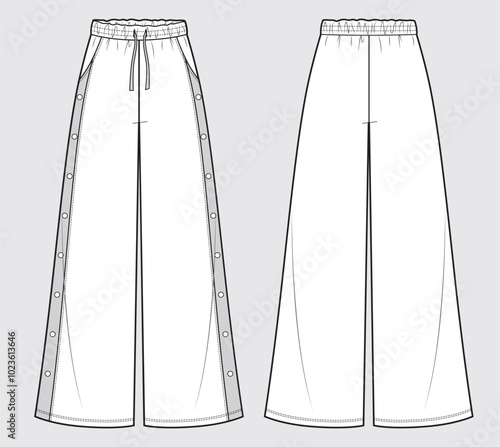 Wide leg pants with buttons, fashion flat template
