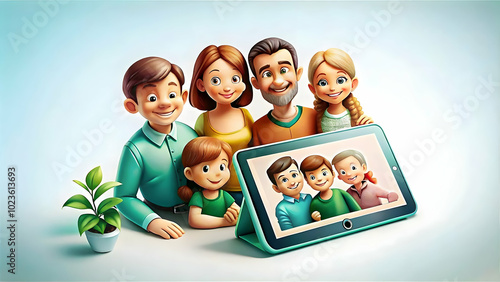 Candid Family Video Chatting with Relatives - Heartwarming Connection & Technology in Family Life, Room for Promotional Text photo