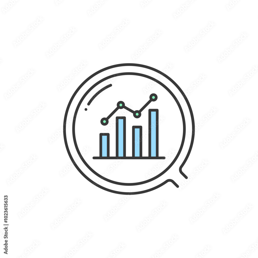 This icon shows a magnifying glass over a bar chart with a line graph overlay, signifying the in-depth analysis and interpretation of data. It represents the field of data analytics This icon shows a magnifying glass over a bar chart with a line graph overlay, signifying the in-depth analysis and interpretation of data. It represents the field of data analytics