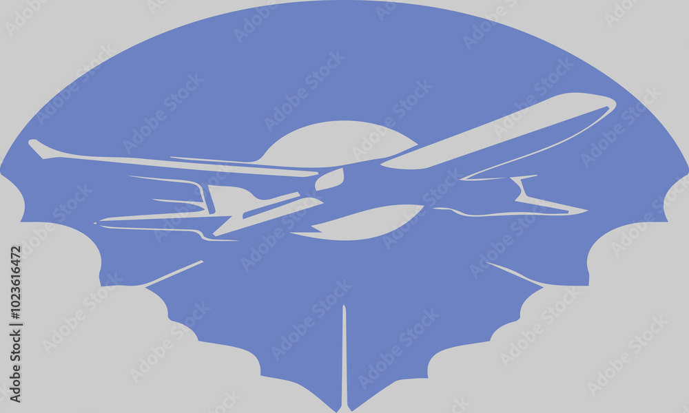 Naklejka premium This vector illustration features a white plane gliding gracefully across a bright blue sky, passing through a stretch of fluffy white clouds. This minimalist and elegant design gives the impression