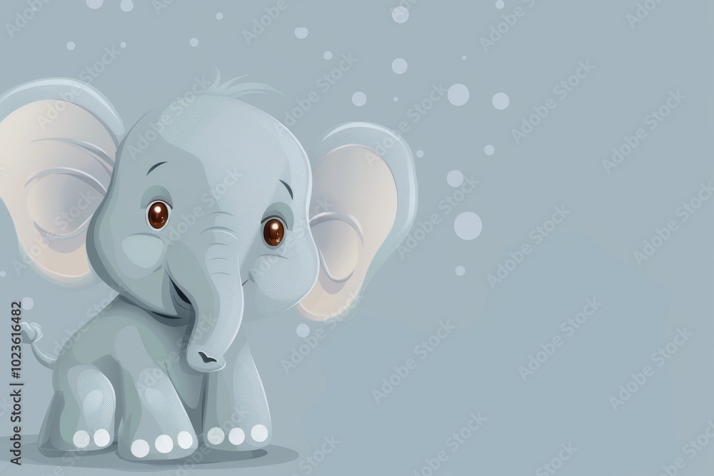 A cartoon elephant with a big smile on its face. The elephant is sitting on a blue background A cartoon elephant with a big smile on its face. The elephant is sitting on a blue background