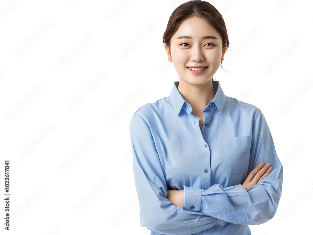 Oriental business woman smiling on white background Oriental business woman smiling on white background