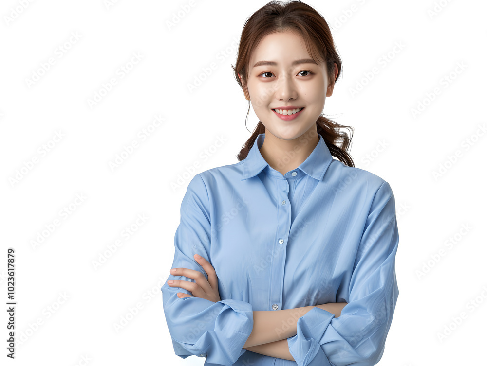 Oriental business woman smiling on white background Oriental business woman smiling on white background