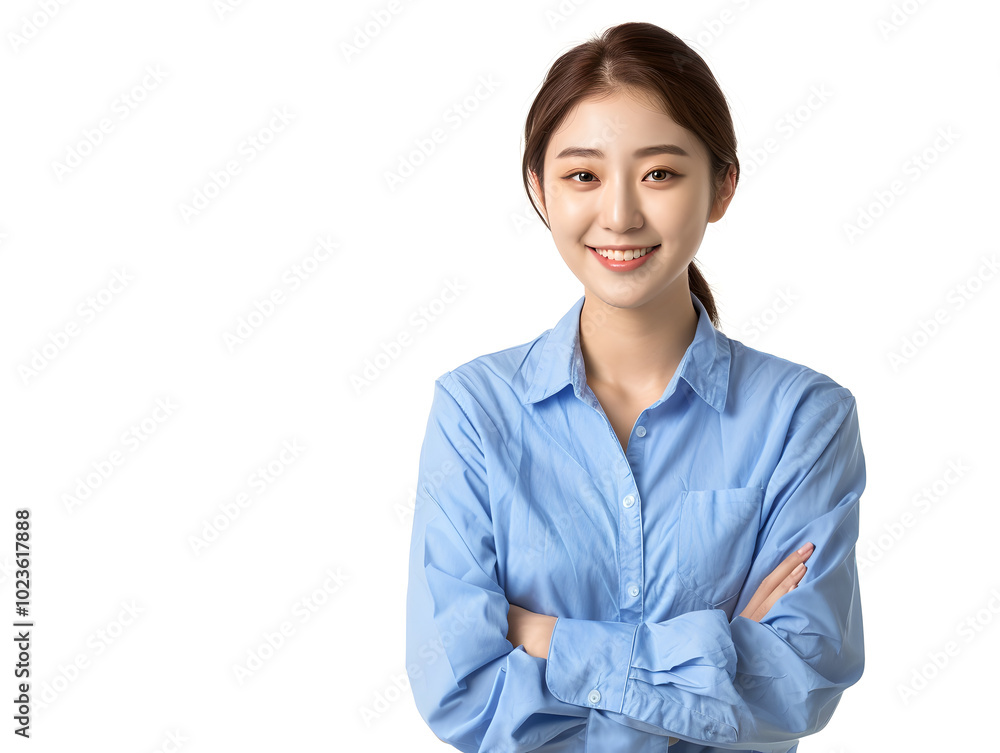 Oriental business woman smiling on white background Oriental business woman smiling on white background
