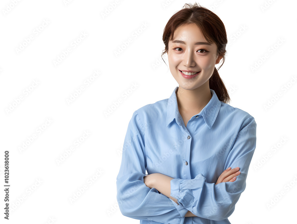 Oriental business woman smiling on white background Oriental business woman smiling on white background