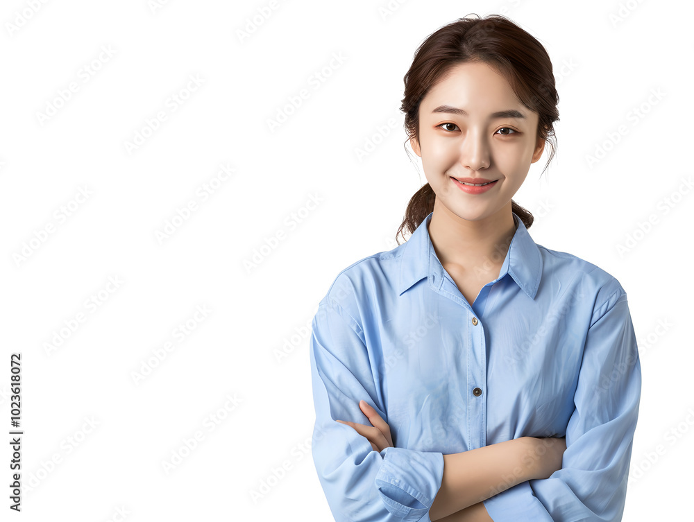 Oriental business woman smiling on white background Oriental business woman smiling on white background