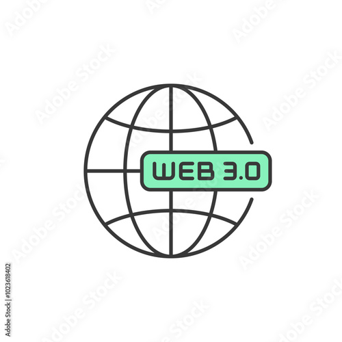 This icon features a stylized globe with intersecting lines, symbolizing global connectivity. Label with "WEB 3.0" in bold text overlays the globe, representing the next generation of the internet.