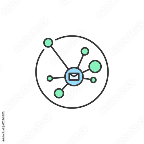 This image illustrates a network of interconnected nodes surrounding an envelope, symbolizing secure and decentralized communication systems. It highlights innovative technology in secure messaging