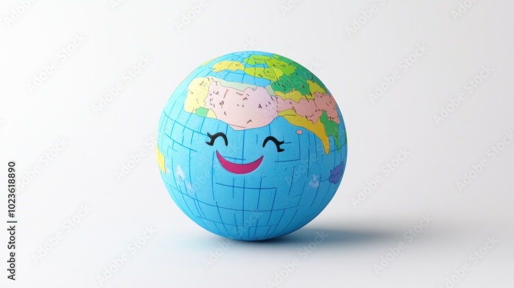 Smiling Cartoon Earth Globe with World Map Smiling Cartoon Earth Globe with World Map