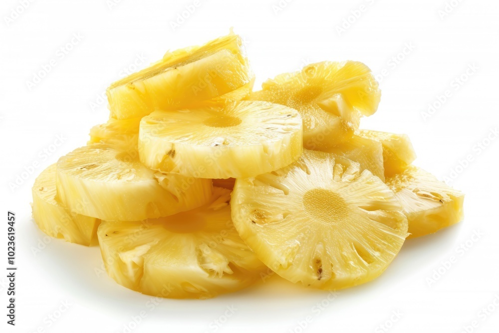 Canned pineapple chunks and slices on white background. Canned pineapple chunks and slices on white background.