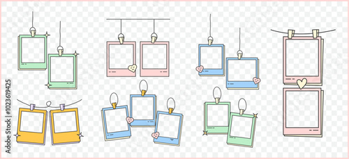 Retro cute Polaroid photo frames background vector set collection. Doodle frame cute polaroid border hand drawn element vector illustration