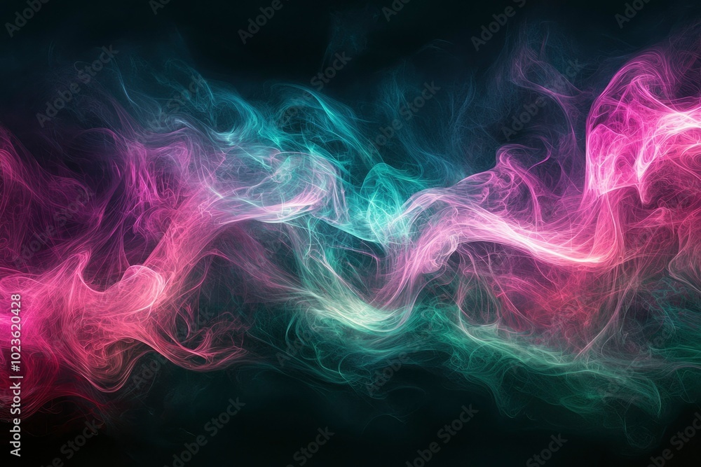 Abstract Swirling Smoke in Pink, Green, and White Hues Against a Dark Background Abstract Swirling Smoke in Pink, Green, and White Hues Against a Dark Background