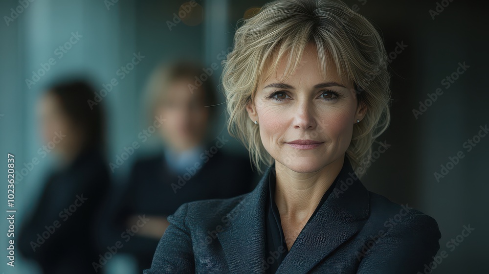 Mature businesswoman with a serious expression in an office Mature businesswoman with a serious expression in an office