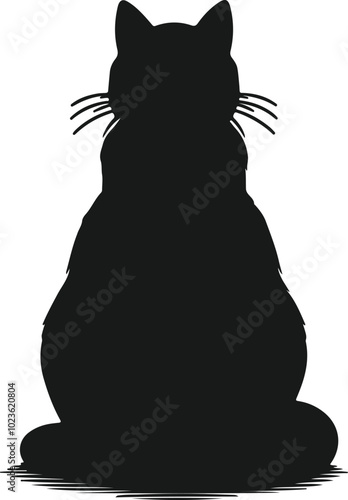 silhouette of cat backside view vector art illustration.