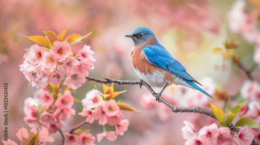 Bluebird on a Branch of Cherry Blossoms Bluebird on a Branch of Cherry Blossoms