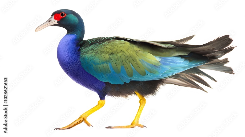 Purple Gallinule Bird on White Background, Photo Realistic, Pattern Background, Wallpaper, Cover and Screen for Smartphone, PC, Laptop, 9:16 and 16:9 Format