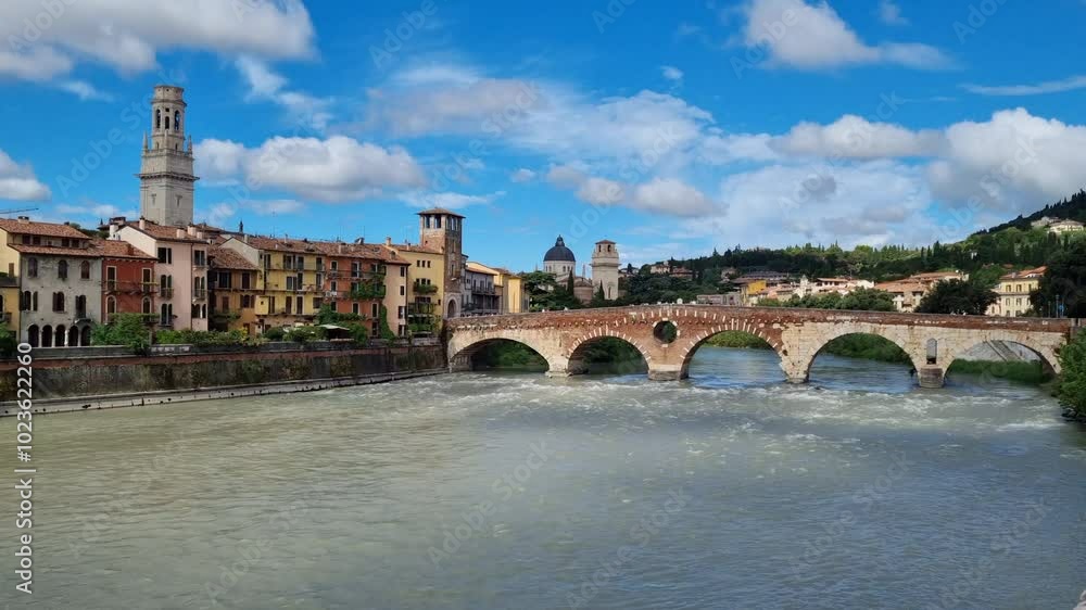 Verona - Italy - rushing river under the Ponte Pietra Verona - Italy - rushing river under the Ponte Pietra