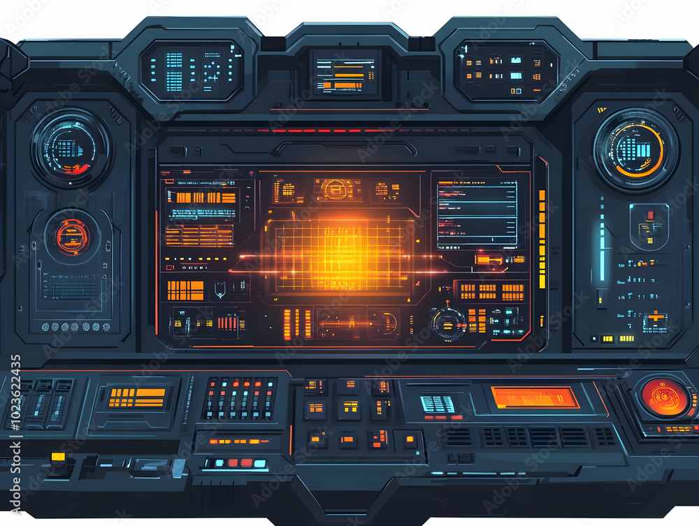Flat Retro Futuristic Control Panel Frame with LED Readouts - Close-up of Sci-Fi Design Featuring Digital Font Mastery and Custom Content Space in Vector Illustration Flat Retro Futuristic Control Panel Frame with LED Readouts - Close-up of Sci-Fi Design Featuring Digital Font Mastery and Custom Content Space in Vector Illustration