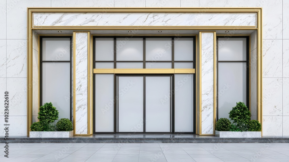 High-end spa shop exterior with marble accents, gold trim, and large glass doors, Spa Shop, Luxury Spa High-end spa shop exterior with marble accents, gold trim, and large glass doors, Spa Shop, Luxury Spa