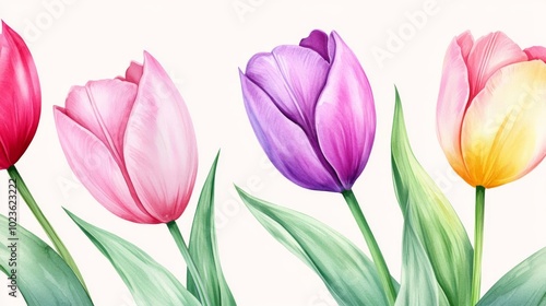 Wallpaper Mural Minimalist watercolor tulips in soft pastel shades, gently scattered on a pale background, seamless repeat Torontodigital.ca