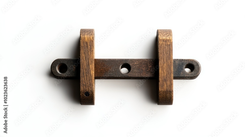 Wooden and Metal H-Shaped Object with Holes Wooden and Metal H-Shaped Object with Holes