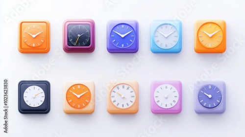 A Collection of Colorful Square Clocks on a White Background photo