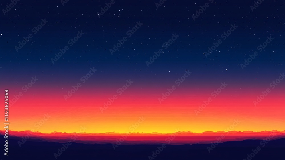 Fototapeta premium Sunset sky, shimmering orange and blue, like a cosmic background; cloudless evening sky in red shades.