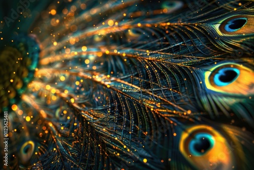 Background  wallpaper  texture. Part of beautiful peacock tail in dark