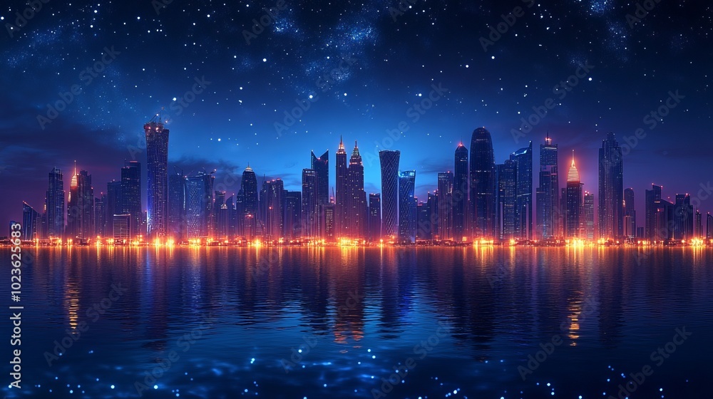 Modern city over the water: a sophisticated reflection Modern city over the water: a sophisticated reflection