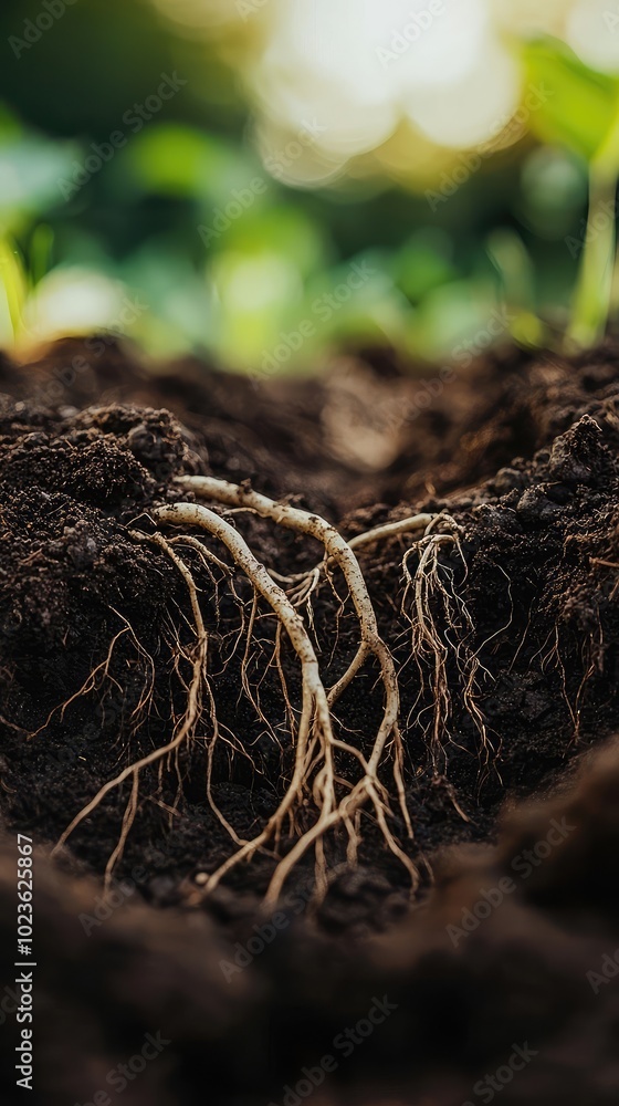 Fototapeta premium Delicate Roots Intertwined in Rich Soil